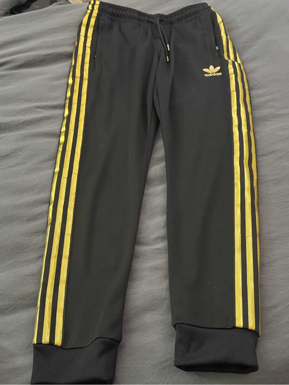 adidas Black Sweatpants with Gold Side Stripes